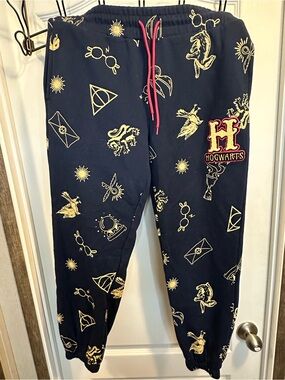 Kids Navy Hogwarts Logo Jogger Sweatpants with Gold Prints